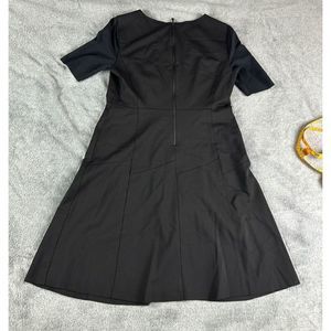 Elie Tahari Fit & Flare Scuba Dress Short Sleeve Knee Length Size 12 Black